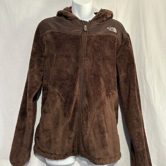 The North Face Brown Fuzzy Hooded Full Zip Jacket Women’s Size L - Picture 1 of 4